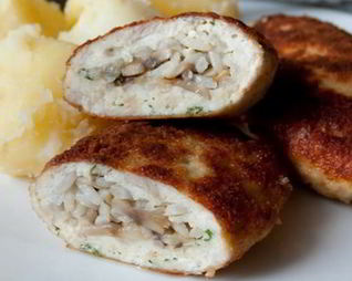 Зразы из курицы с грибами и рисом