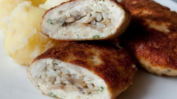 Рецепт Зраз из курицы с грибами и рисом