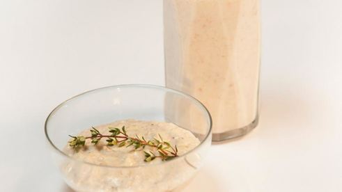 ризотто из овсянки с грибами и овсяный смузи с грушей