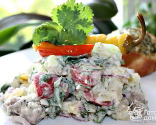 Картофельный салат с мясом гирос и дзадзики