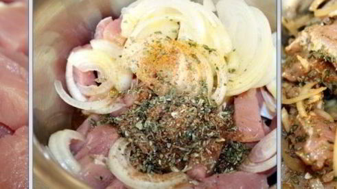 картофельный салат с мясом гирос и дзадзики