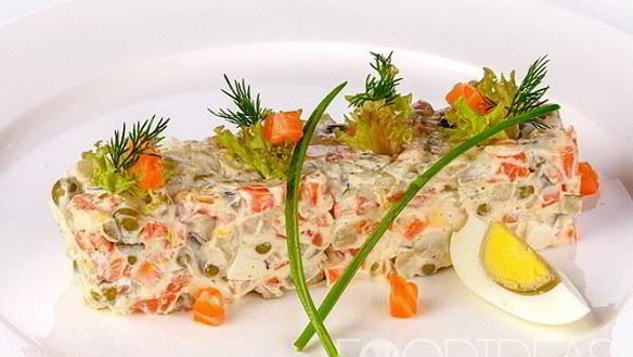 Рецепт Оливье с семгой