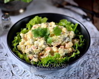 Салат Оливье без мяса и колбасы