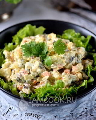 Салат Оливье без мяса и колбасы