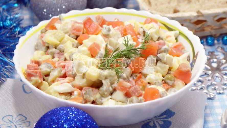 Рецепт салата оливье с семгой