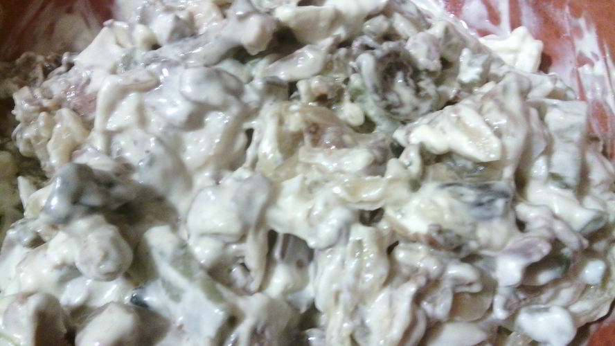 Рецепт салата белорусского с печенью и сушными грибами