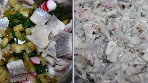салат из селедки с редиской и солеными огурцами