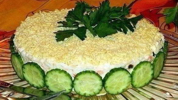 Рецепт Салата-торта Печень трески под шубой