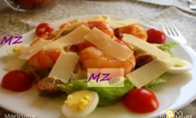 Салат Цезарь с креветками