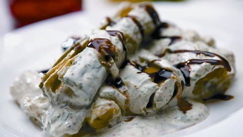 лук-порей с соусом винегрет