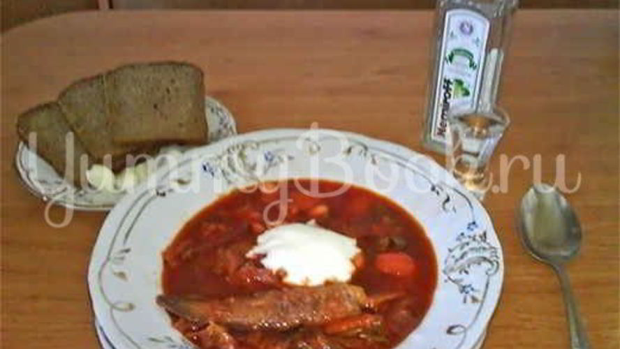 Рецепт борща с бычками и фасолью
