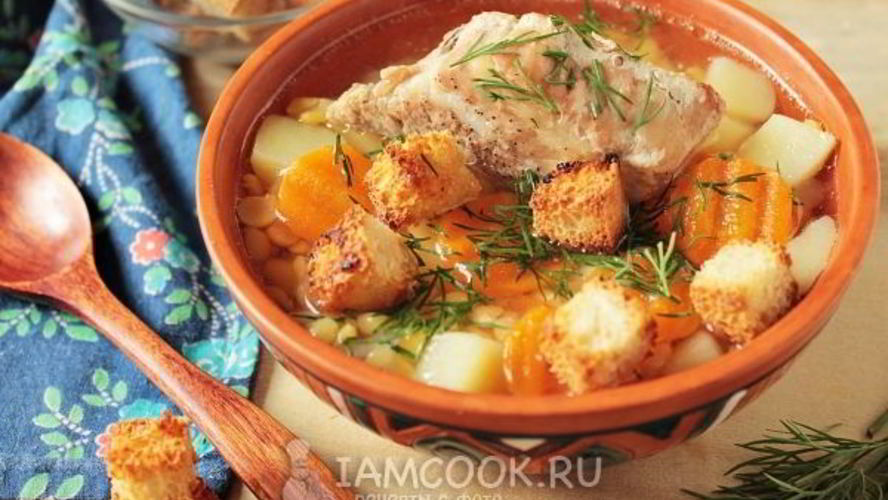 Рецепт горохового супа с запеченными ребрышками