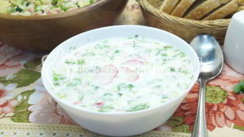 окрошка на кефире с колбасой