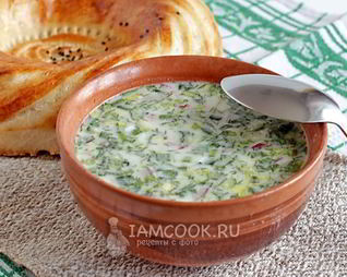 Окрошка на кефире с копченой курицей без картошки