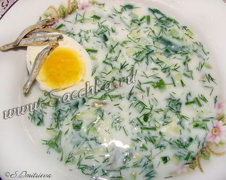 Окрошка на кефире со снетками