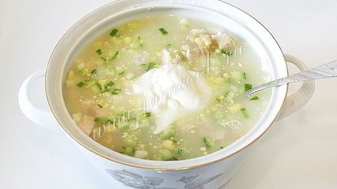 окрошка на сыворотке с куриной грудкой