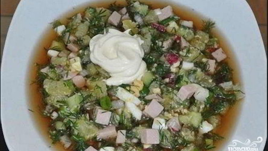 Рецепт окрошки с колбасой на квасе