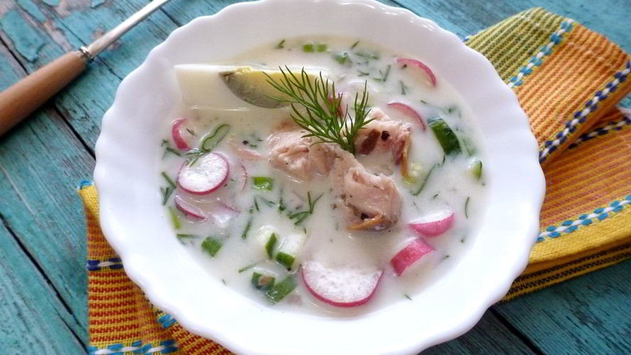 Рецепт овощной окрошки с тунцом