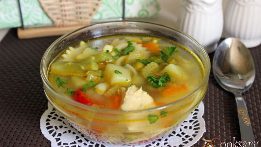 Рецепт куриного супа с овощами и фарфалле