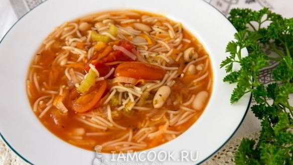 Рецепт Овощного супа с фасолью и макаронами