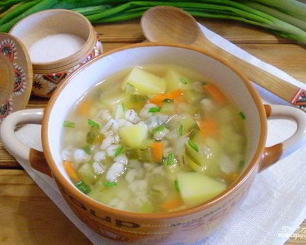 Рассольник с перловкой