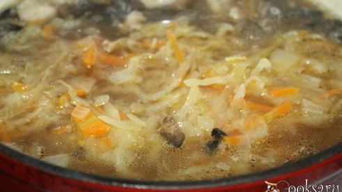 суточные щи со свининой и сушеными грибами на квашеной капусте