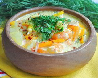 Суп Чаудер с фенхелем и креветками