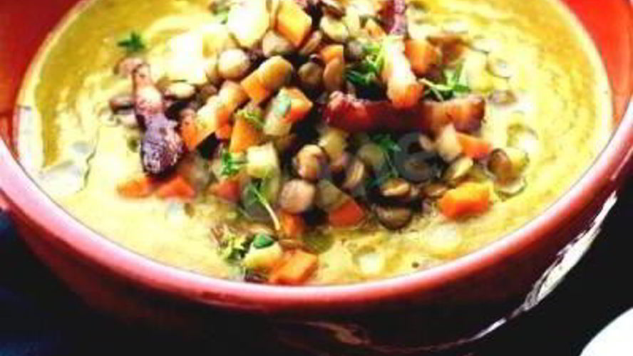 Рецепт супа из копченого бекона с чечевицей