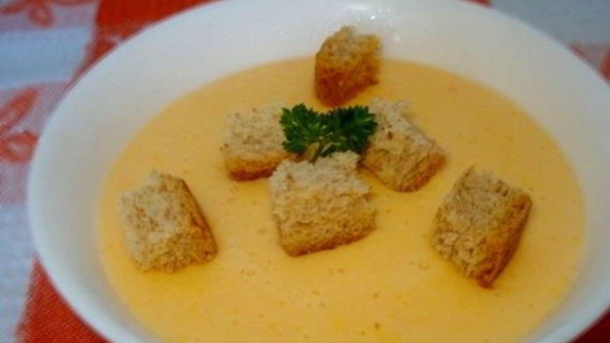 Рецепт сырного супа-пюре с гренками