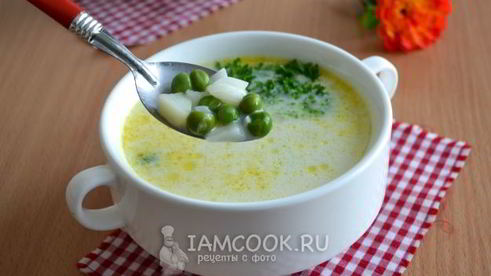 сырный суп с зеленым горошком