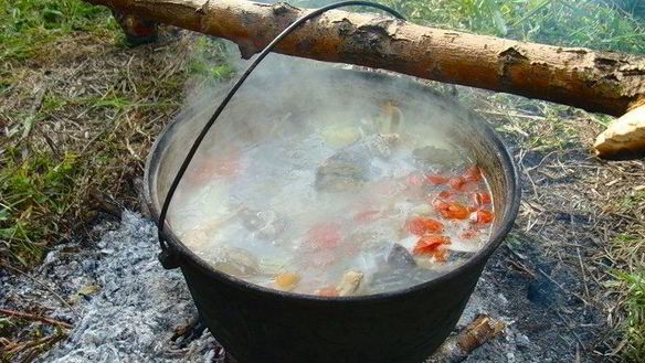 Рецепт Ухи из форели на костре