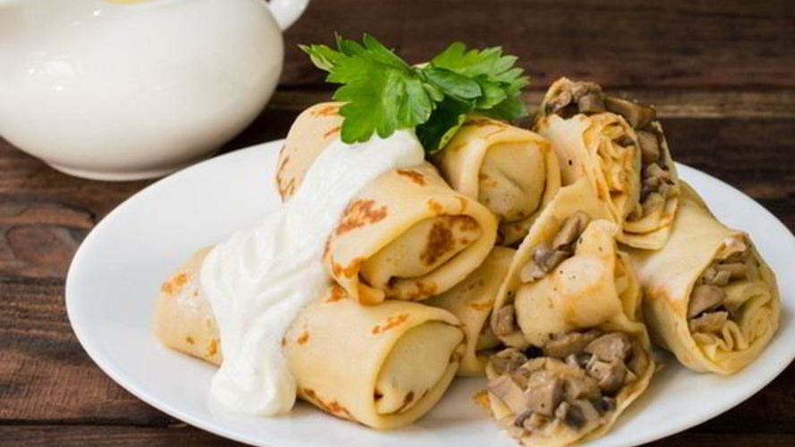 Рецепт ароматных блинов с сыром и грибами
