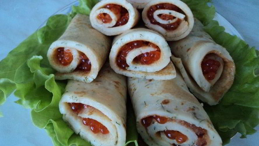 Рецепт укропных блинов с икрой