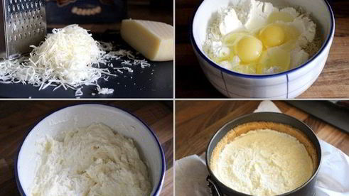 чизкейк с сыром джюгас и помидорным салатом