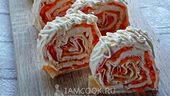 Рецепт Лаваша с крабовыми палочками и корейской морковкой