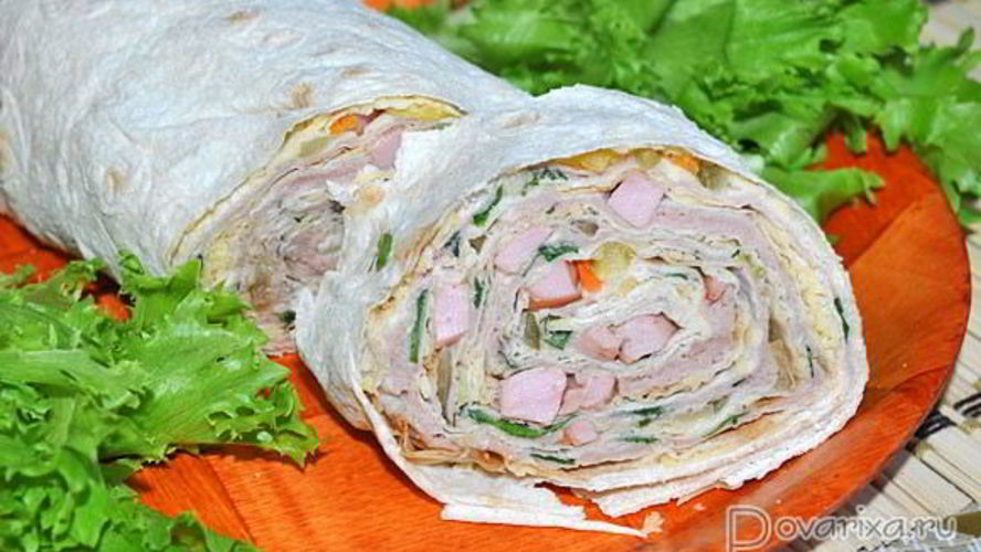 Рецепт лаваша с мясопродуктами и огурцами