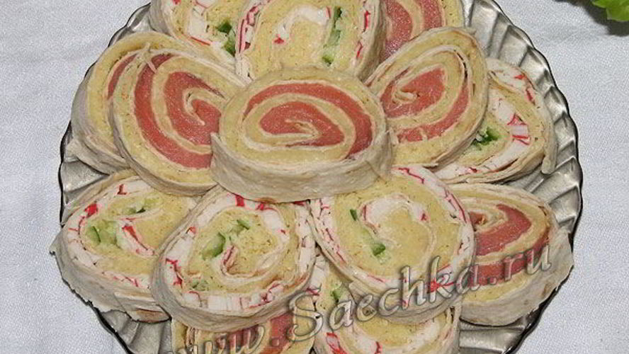 Рецепт рулетиков из лаваша с крабовыми палочками