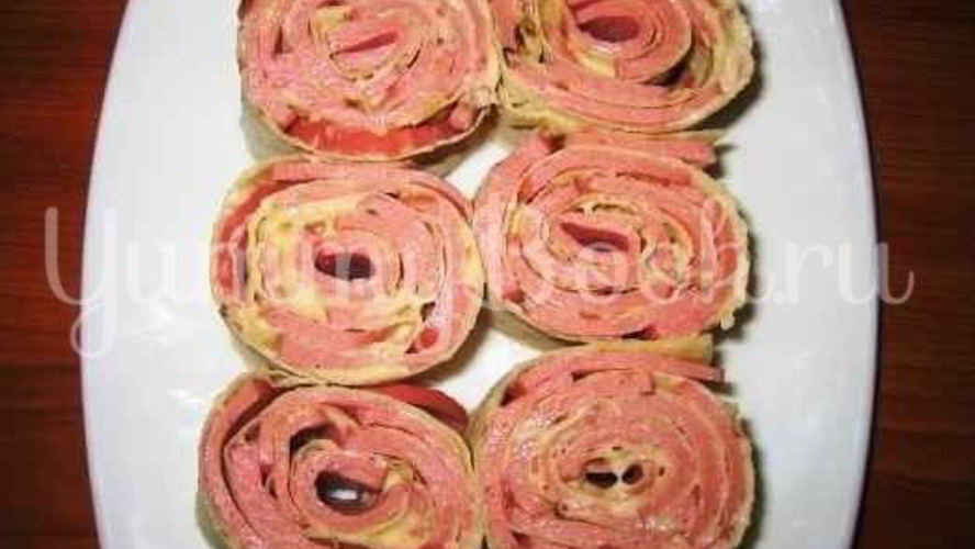 Рецепт закуски из колбасы в лаваше