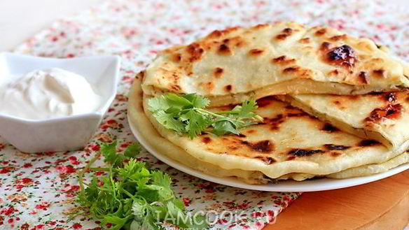 Рецепт Лепешек с творогом и зеленью на сковороде
