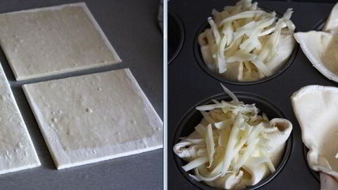 маффины с сыром и ветчиной в слоеном тесте