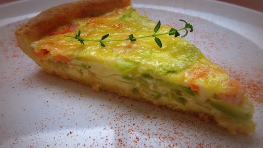 Рецепт киша творожного с кабачками и креветками