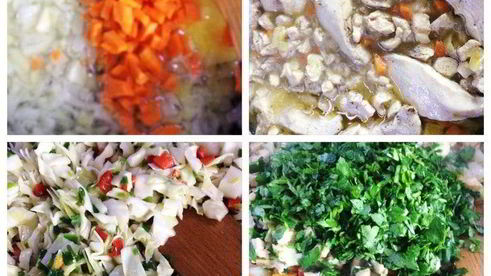 пирог на майонезе с курицей, капустой и грибами