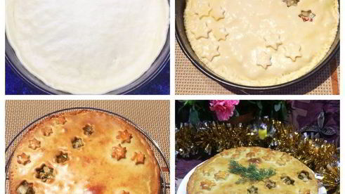 пирог на майонезе с курицей, капустой и грибами