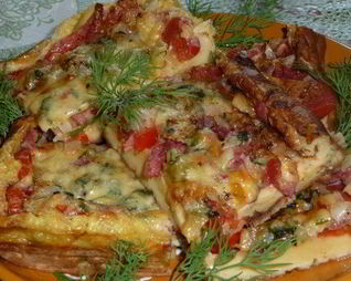 Омлет-пицца с мясным фаршем