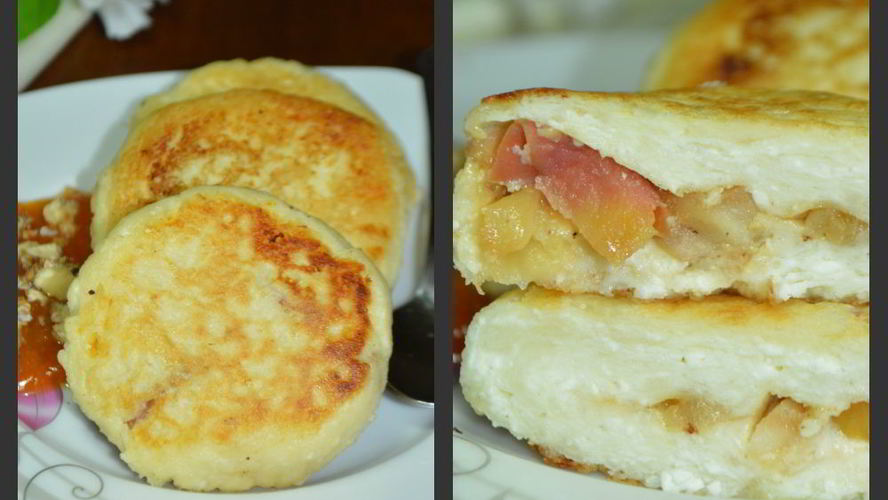 Рецепт сырников с начинкой из яблок и изюма