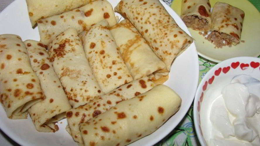 Рецепт теста для блинов с мясом