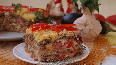 закусочный торт из баклажановых оладий