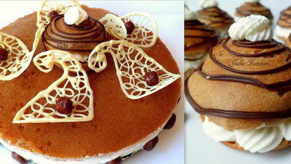 Рецепт Мини-торта из мокко-профитролей со сливочным кремом, кофейным муссом и белым шоколадом