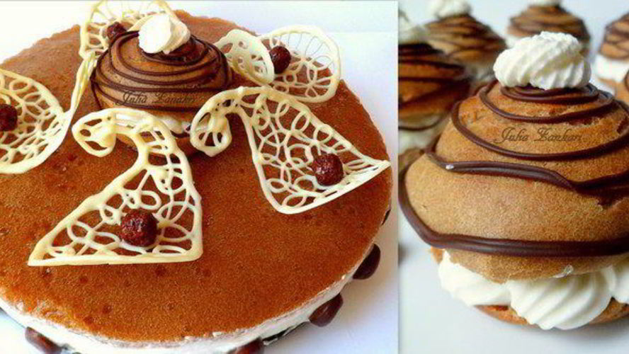 Рецепт мини-торта из мокко-профитролей со сливочным кремом, кофейным муссом и белым шоколадом