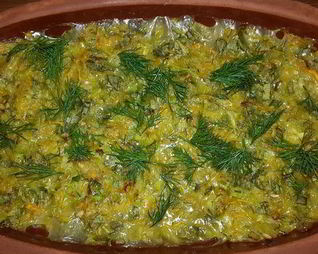 Кабачково-тыквенная запеканка с зеленью и овсяными хлопьями